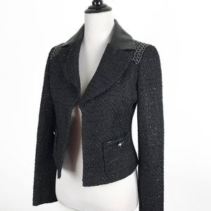 Guess Black Boucle Cropped Jacket Chain Epaulets